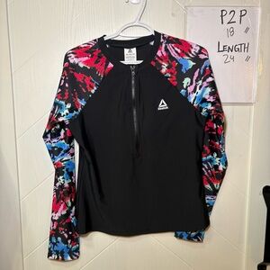 Reebok Women's Long Sleeve Rash Guard Zip Front Swim Top Floral Tie Dye XL